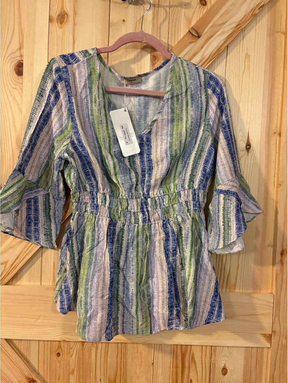 Timeson Women's Medium Striped Long Sleeve Blouse with Ruffle Sleeves